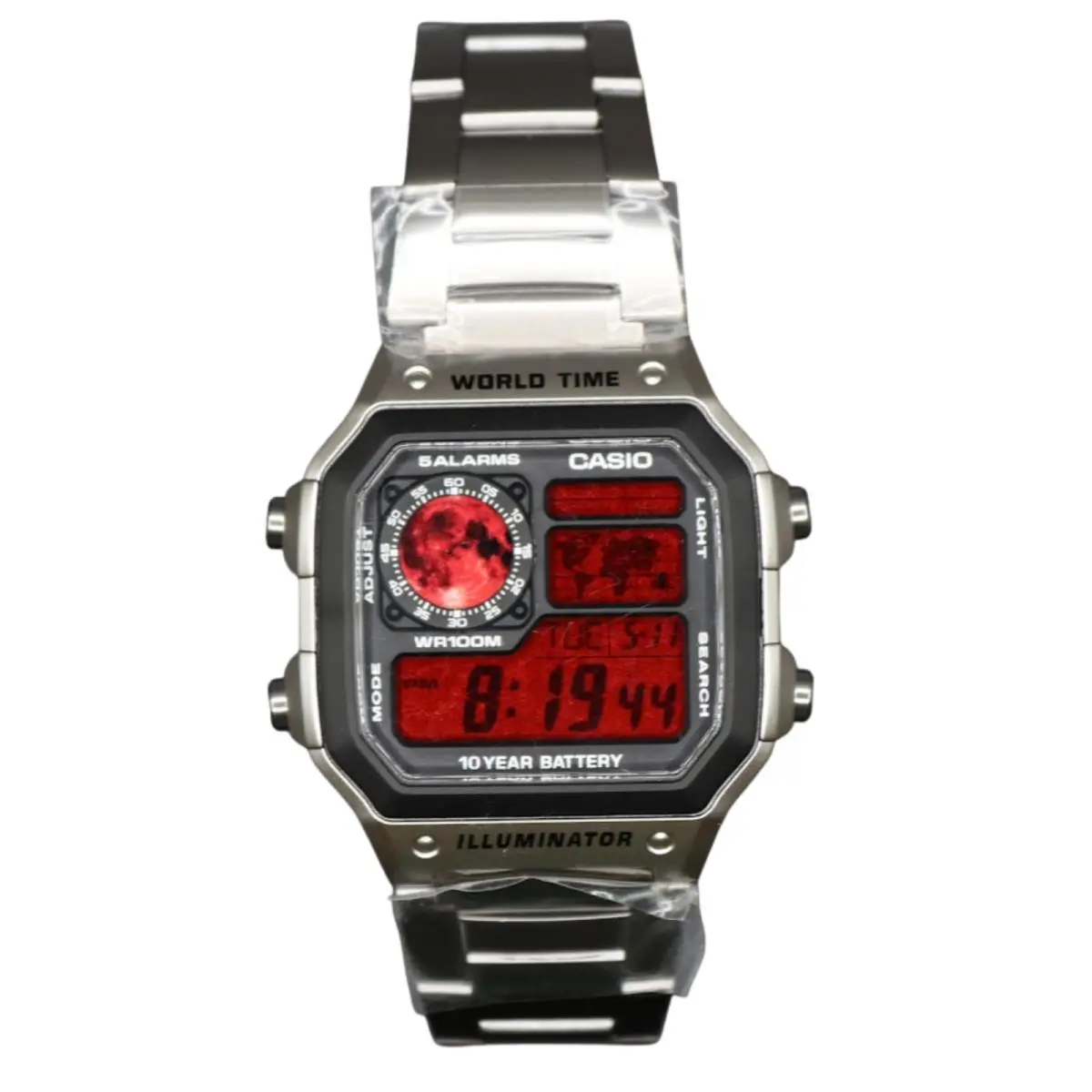 Casio AE-1200WHD Royale World Time Watch Mod Blood Moon Display