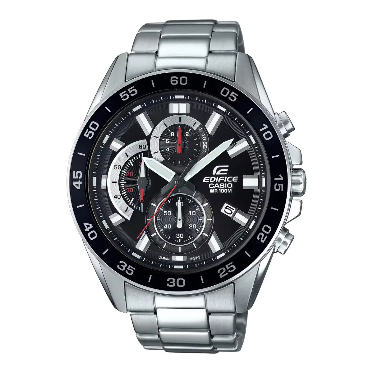Casio Men`s Edifice Chronograph Quartz Watch - EFV-550D-1AVUDF - Dial: Black, Band: White, Silver, Bezel: Silver