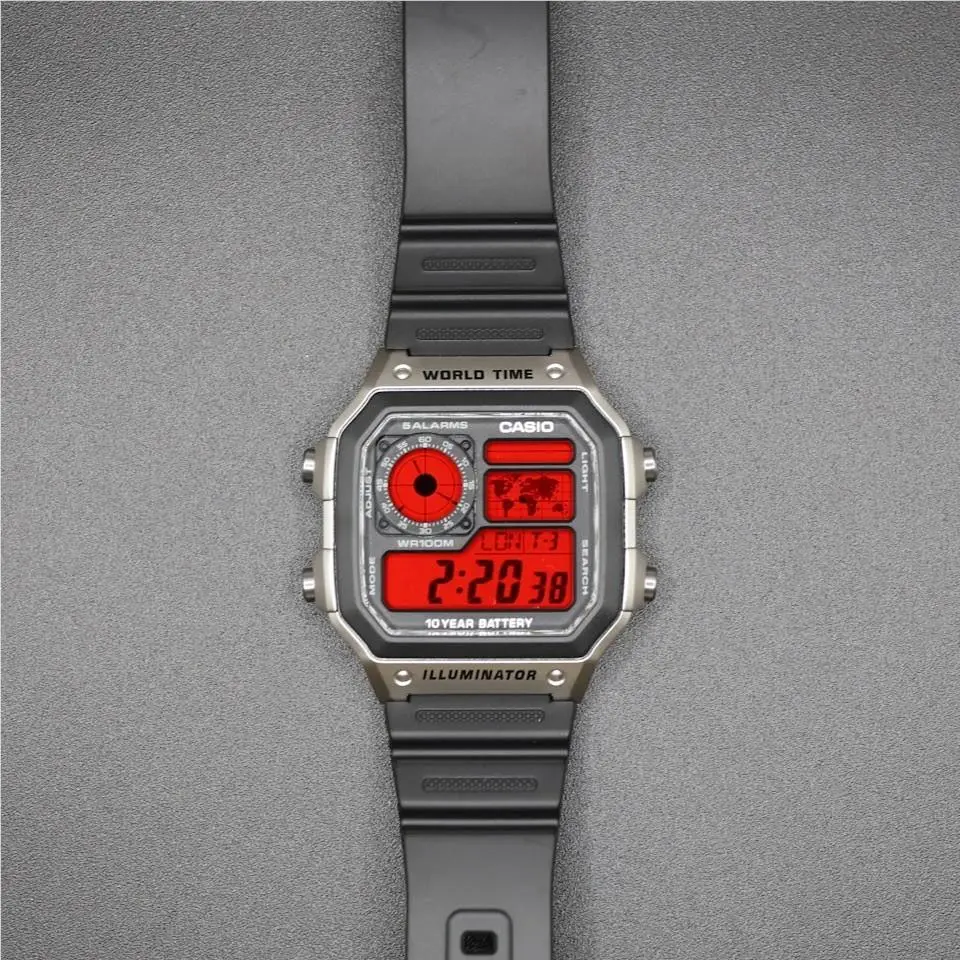 Red Alert Casio AE-1200WHD Royale World Time Watch Mod