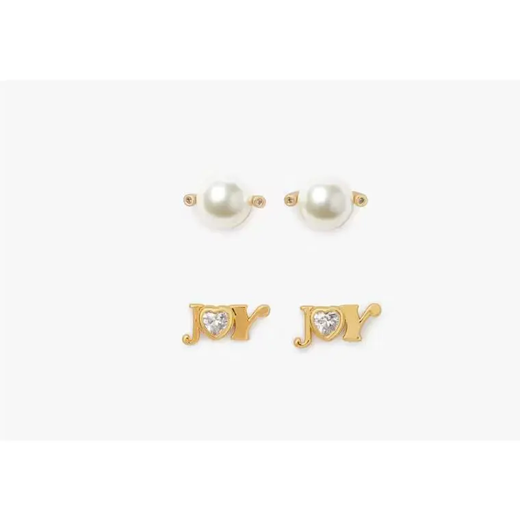 Kate Spade New York Say Yes Joy Womens Clear Gold Stud Signature Earrings JDM752