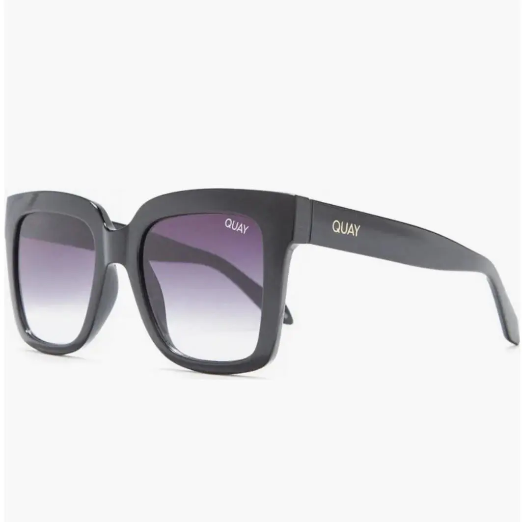 Quay Australia Icy 52mm Black Square Sunglasses Purple Gradient Lenses