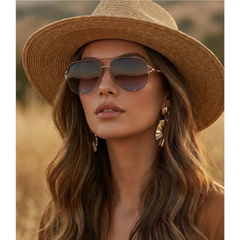 Quay Australia High Key Twist Sunglasses Doe/ Gold Frame Brown Fade Blue Lens