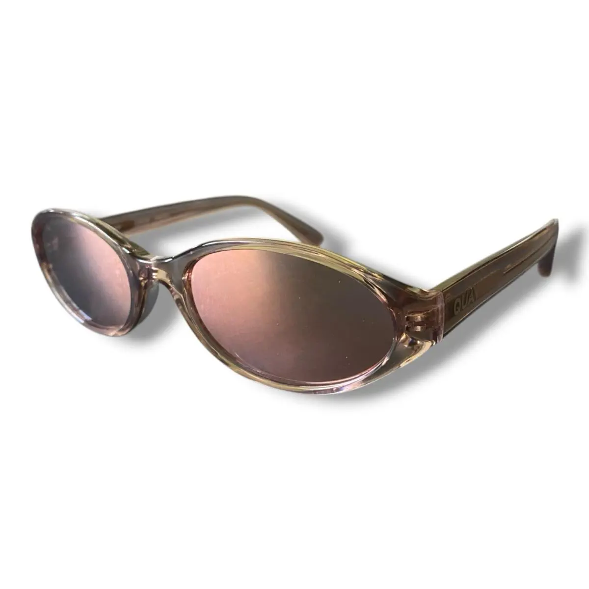 Quay Australia Sunglasses Aura Points Doe Frame Copper Lens Narrow Oval Mirror