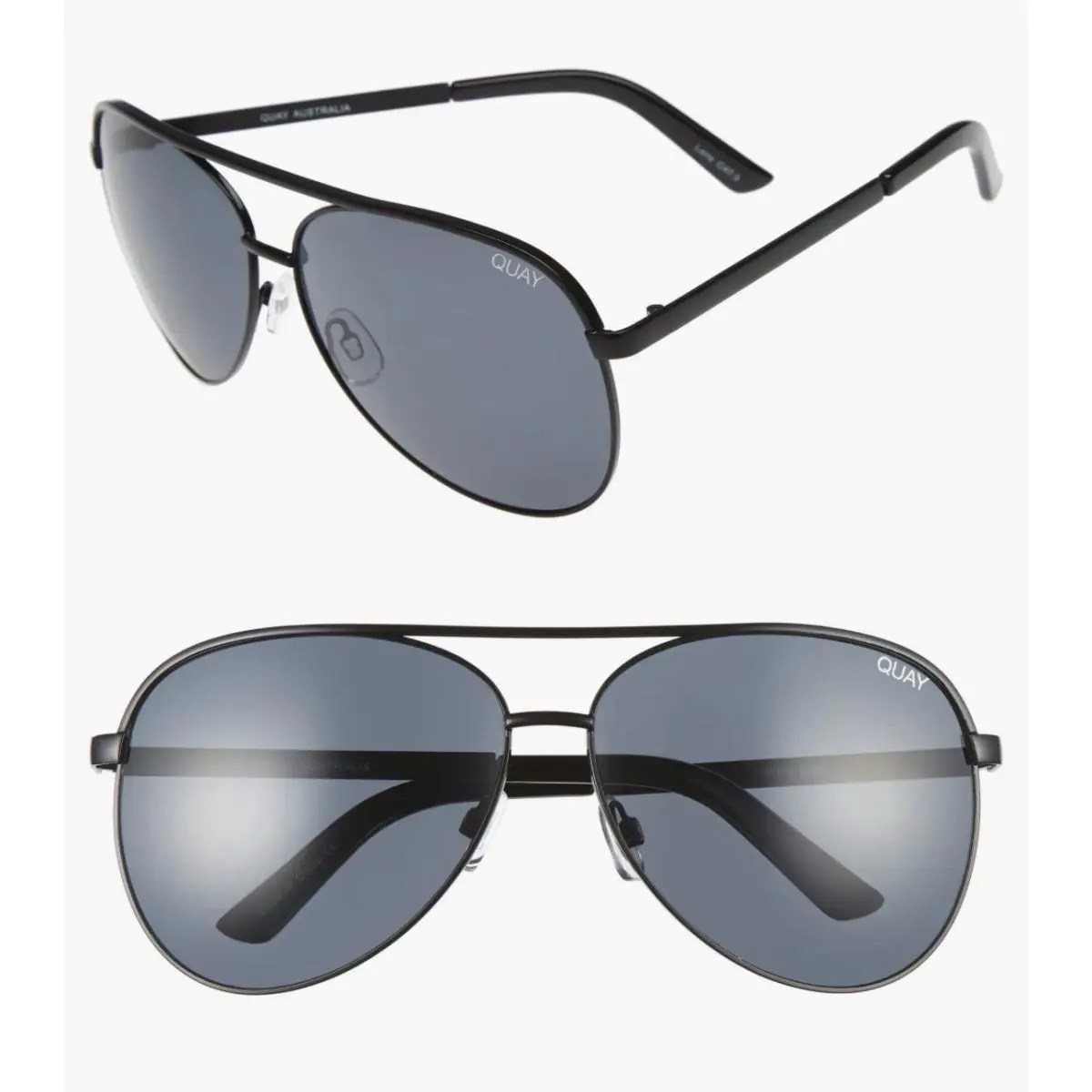 Quay Australia Aviator Sunglasses Black Frame Gray Lens 64-13-140 Vivienne
