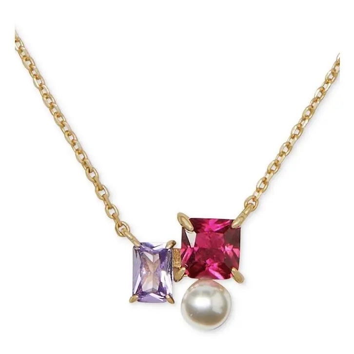 Kate Spade CZ Multi Color Pearl Cluster Pendant Necklace X1a
