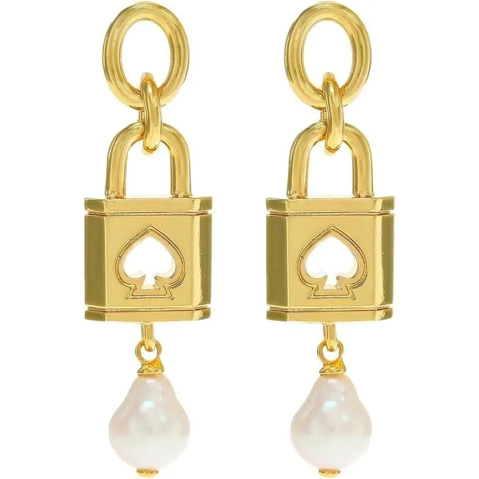 Kate Spade New York Lock and Spade Pearl Drop Earrings Gold