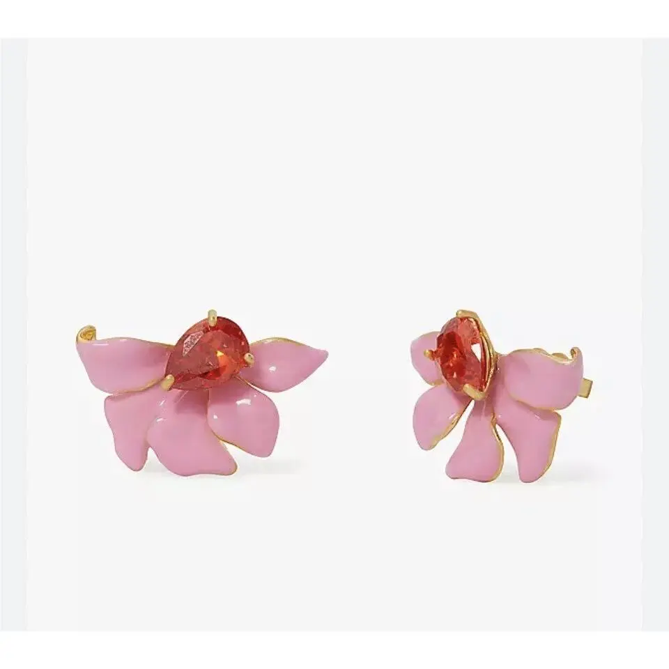 Kate Spade Pink Floral Frenzy Enamel CZ Stud Earrings. Kss1