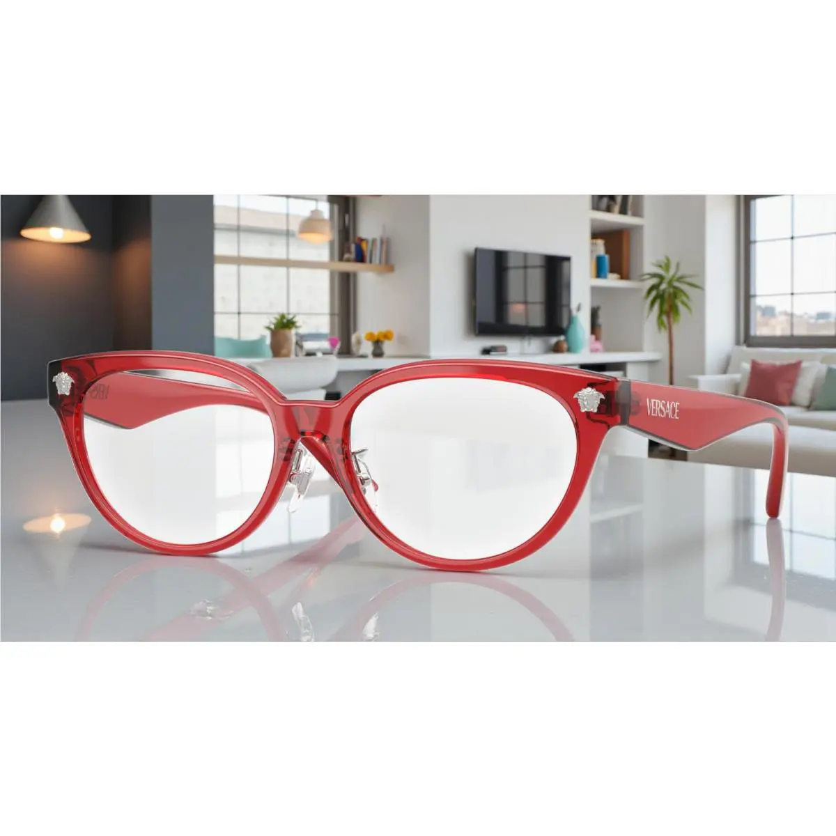 Versace VE3370D 5495 Red Transparent Demo Lens 54 mm Women`s Eyeglasses