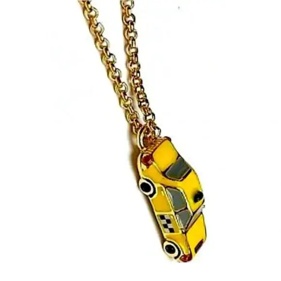 Kate Spade Gold Tone Yellow New York Taxi Cab Car Mini Pendant Chain Necklace