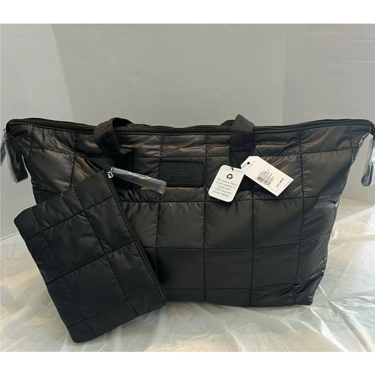 Nautica Quilted Square Black Duffel Bag W/wristlet Recycling Material Inside