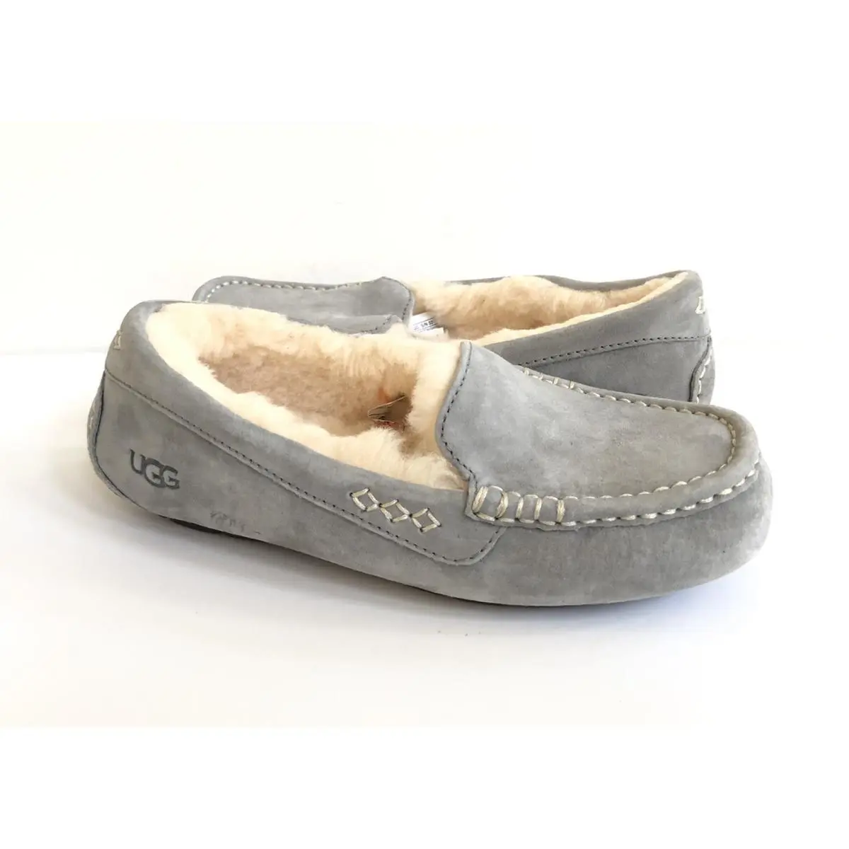 Ugg Ansley Light Grey Gray Shearling Lined Moccasin Shoe US 12 / EU 43 / UK 10