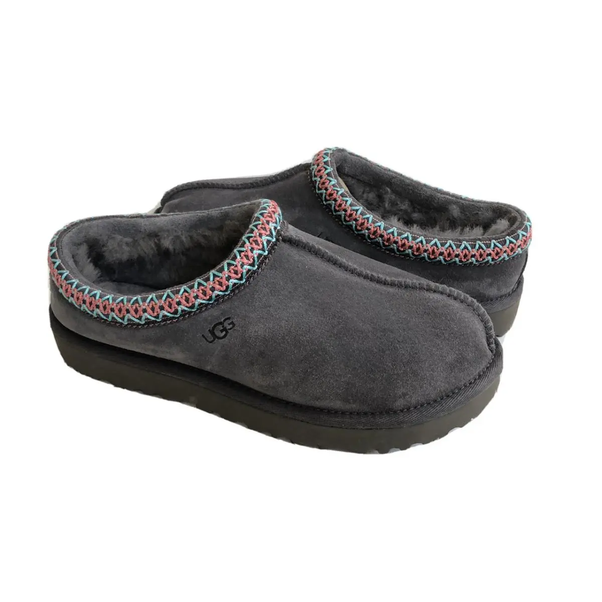 Ugg Women Tasman Dark Grey Gray Shearling Moccasin Shoe US 9 / EU 40 / UK 7 - DARK GREY GRAY