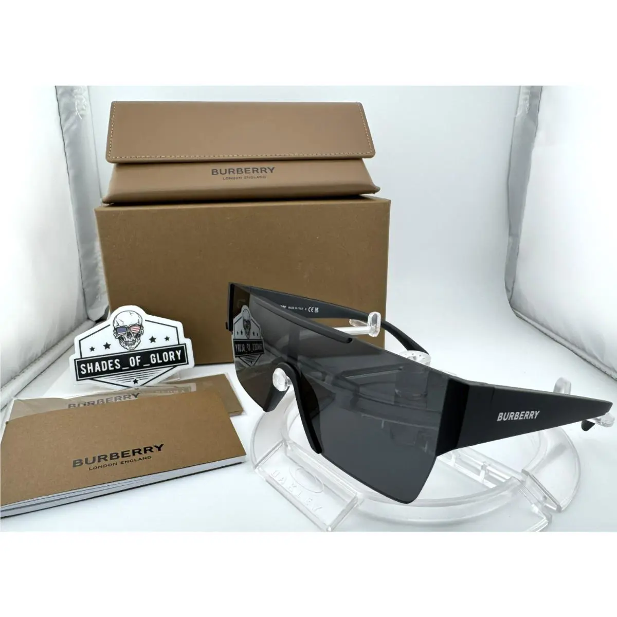 Burberry BE4291 346487 Matte Black W/ Grey Shield Sunglasses 38MM