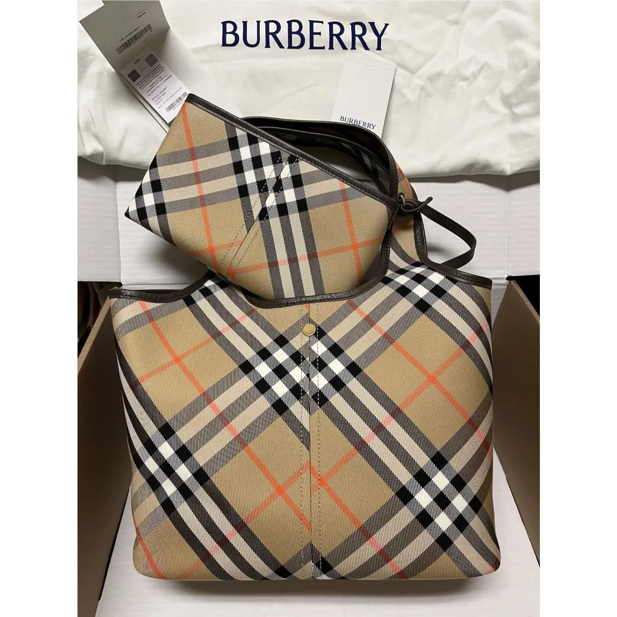 Burberry Small Check Cotton Twill Tote Bag Sand