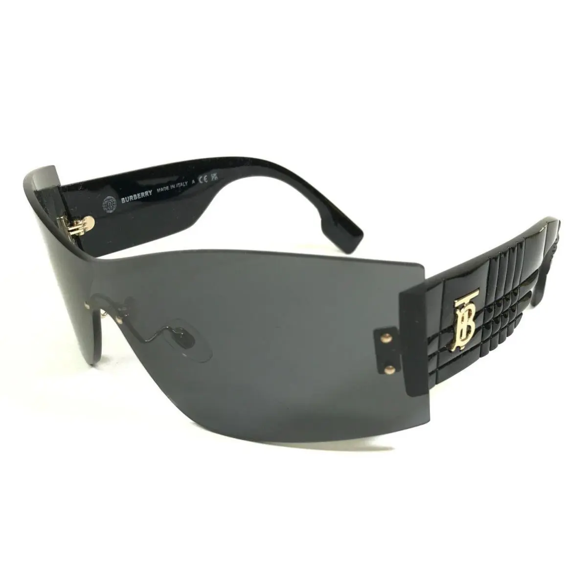 Burberry Sunglasses Bella B3137 1109/84 Black Check Oversized Shield Wrap Lens