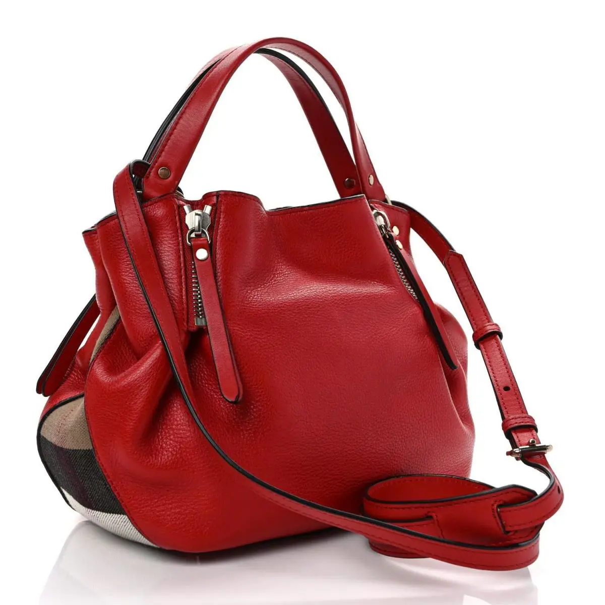 Burberry Grainy Calfskin House Check Small Maidstone Cadium Red