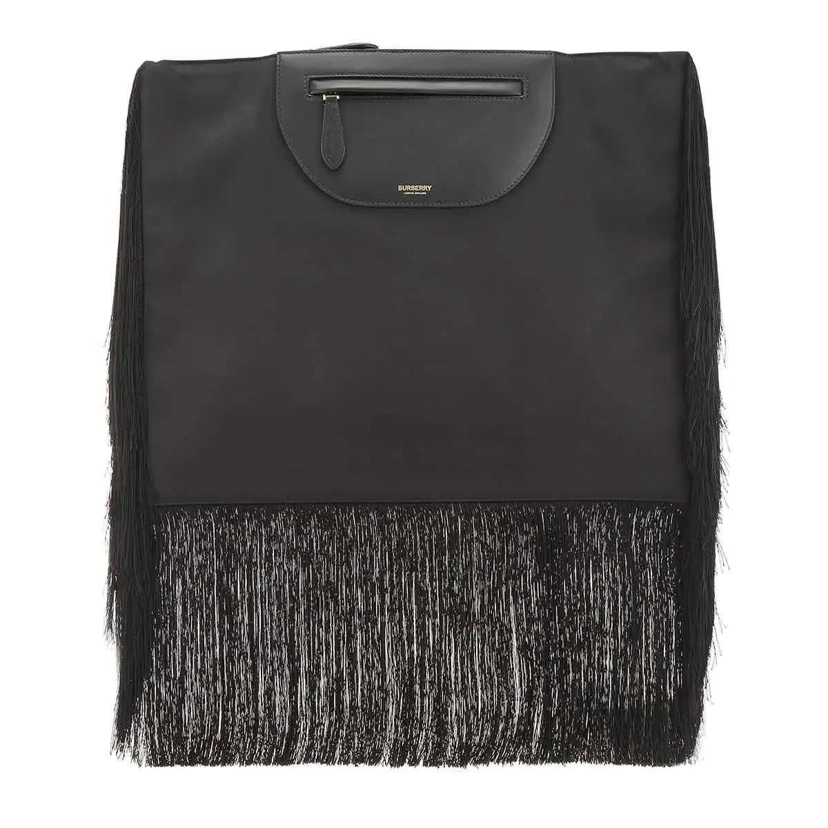 Ladies Black Fringe Leather Olympia Scarf Flat Clutch 8047203 by Burberry