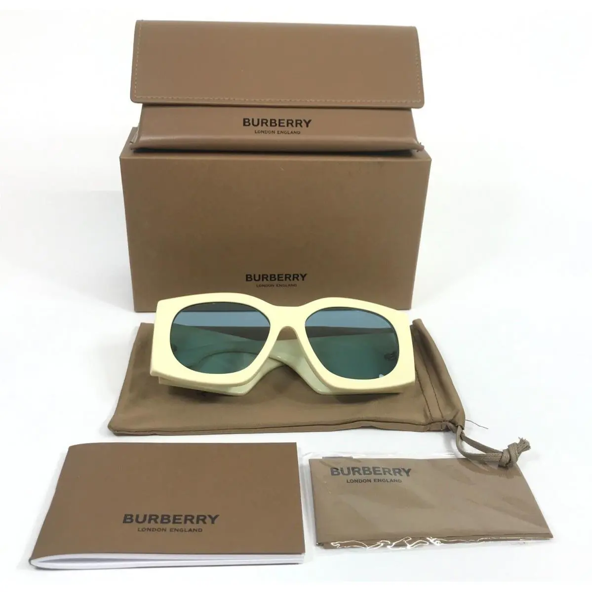 Burberry Sunglasses Madeline B4388-U 4066/80 Polished Ivory Blue Lens 55-18-140