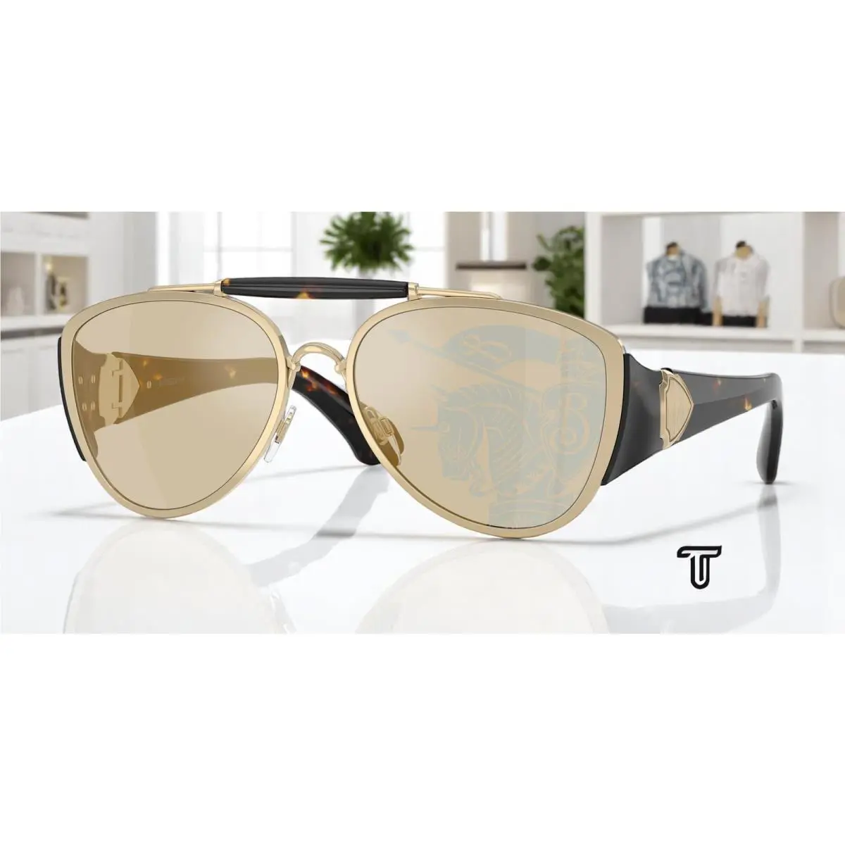 Burberry BE3161 1109P4 Light Gold Dark Brown Tampo Gold 60 mm Unisex Sunglasses