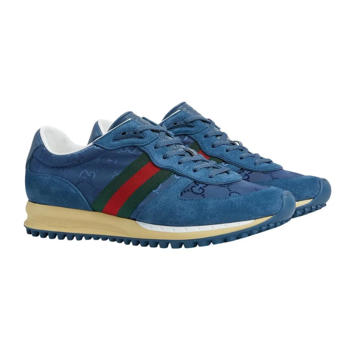 Men`s  GG Canvas Suede Re-motion Web Stripe Sneakers Blue by Gucci