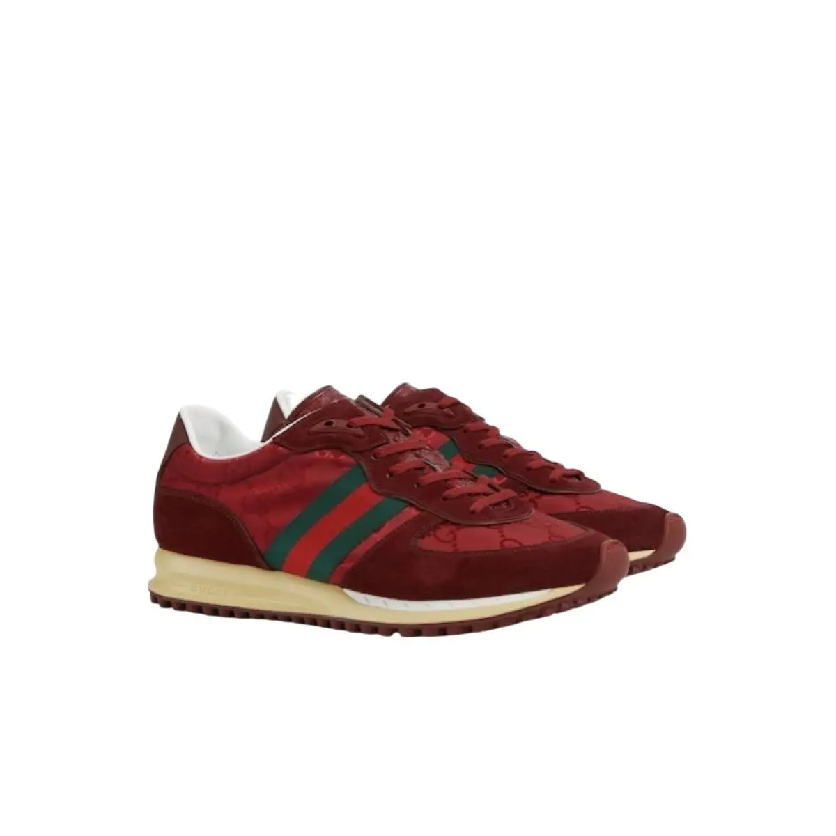 Men`s  GG Canvas Suede Re-motion Web Stripe Sneakers Red by Gucci