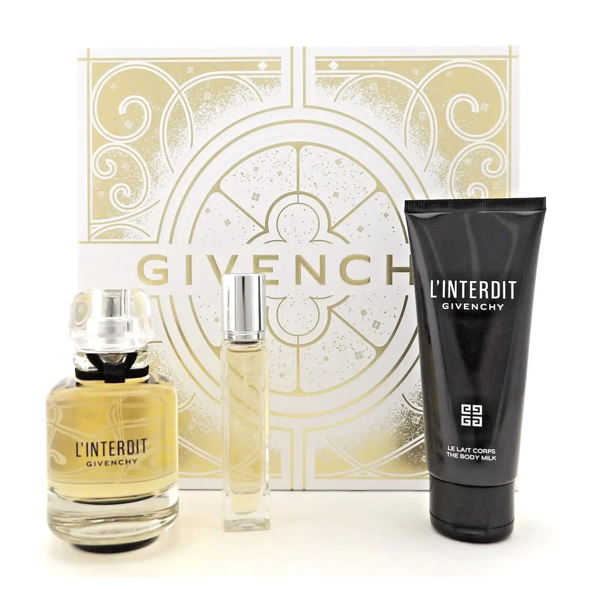 Givenchy L`interdit 1.7oz 12.5ml Edp Spray + 2.5oz Body Milk. Women`s Set