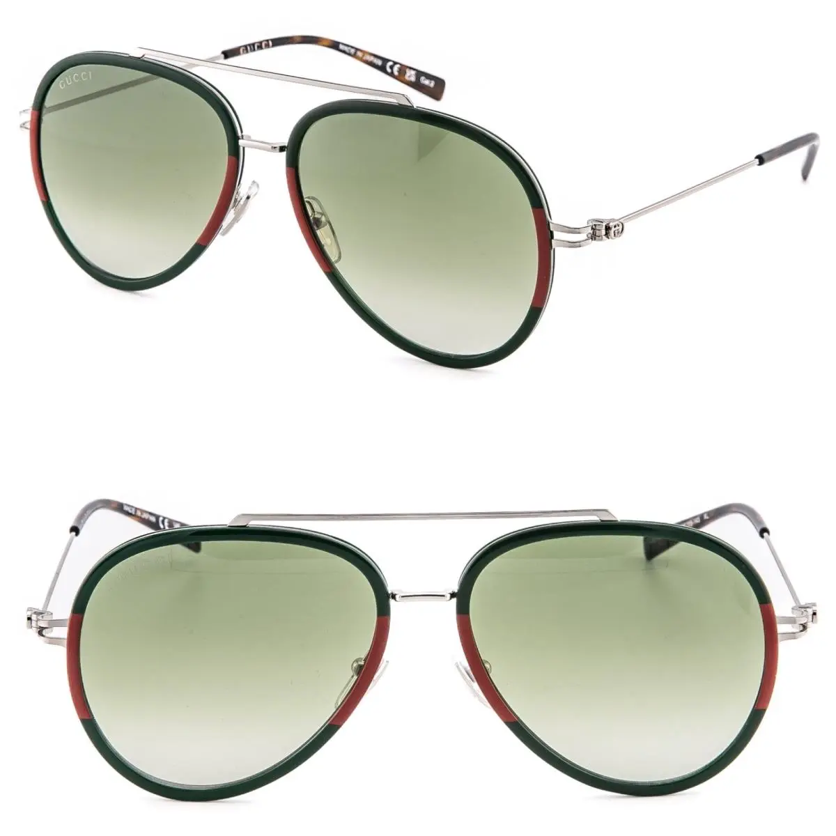 1981 Gg1981S Silver Green Web Stripe Unisex Aviator Unisex Sunglass 007 by Gucci