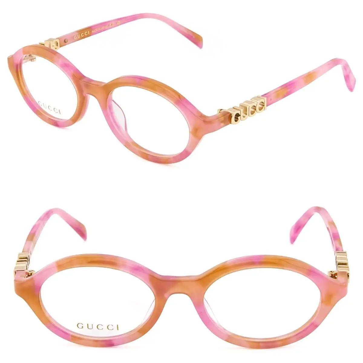 2153 Gg2153O Pink Orange Oval Narrow Unisex Logo Eyeglasses 004 by Gucci
