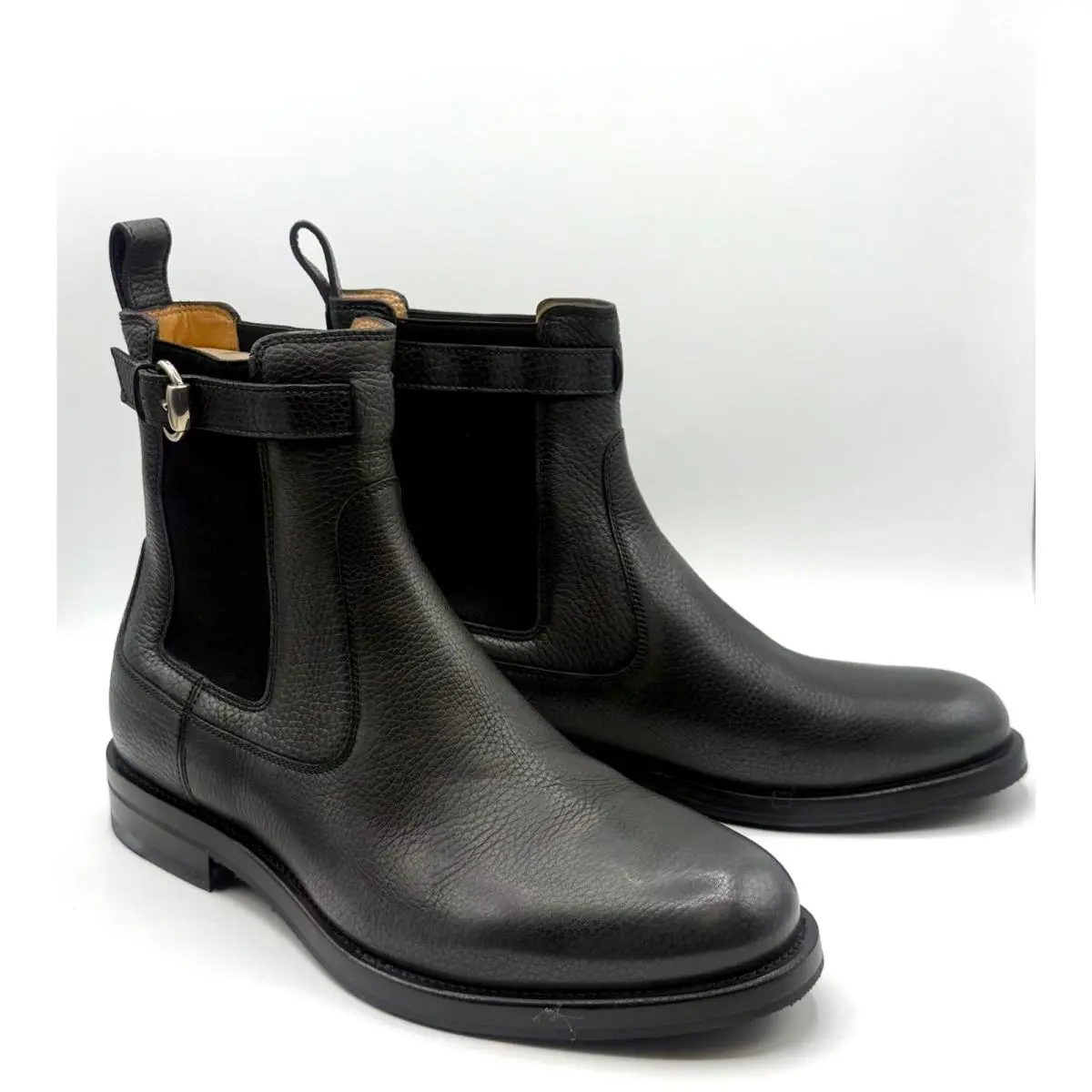 Men’s Platinum Black Leather Horsebit Ankle Boots 9.5/US 10 295180 by Gucci