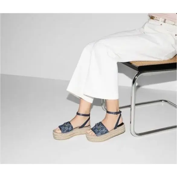 Final  Logo Paloma Horsebit Platform Espadrille Sandals Denim Eu39 US9.5 by Gucci