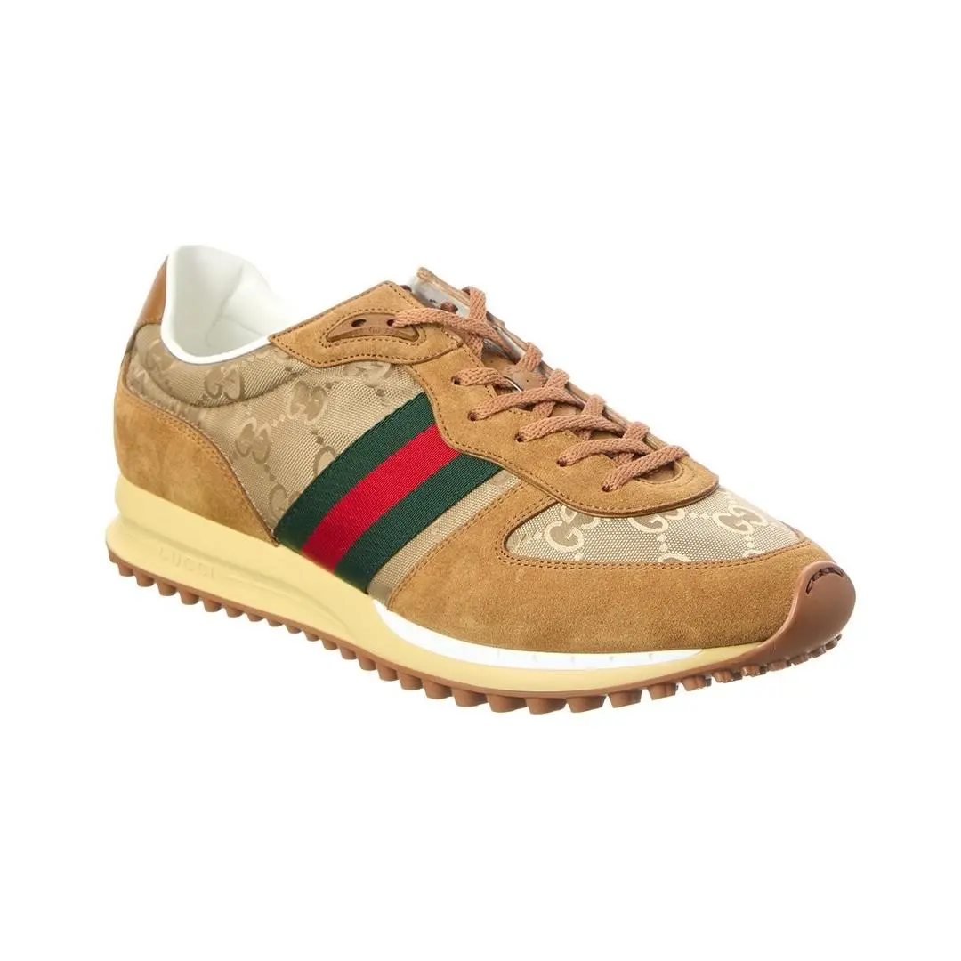 Gucci Re-motion Gg Canvas Suede Sneaker Men`s Brown 7 Uk