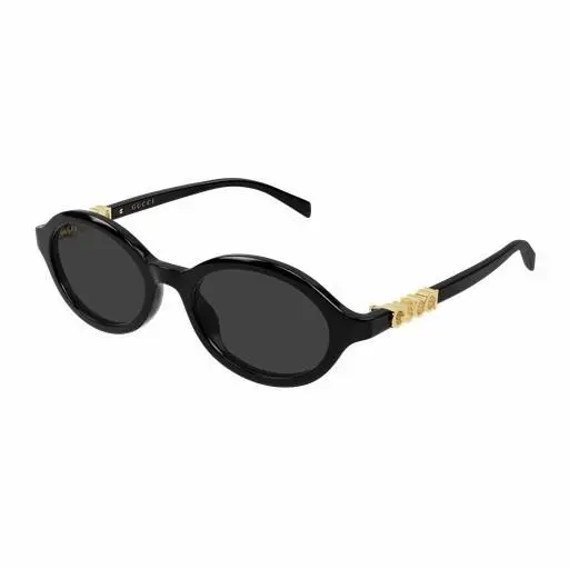 Gucci GG2153S 001 Black Gold Dark Grey Lens Women Round Sunglasses