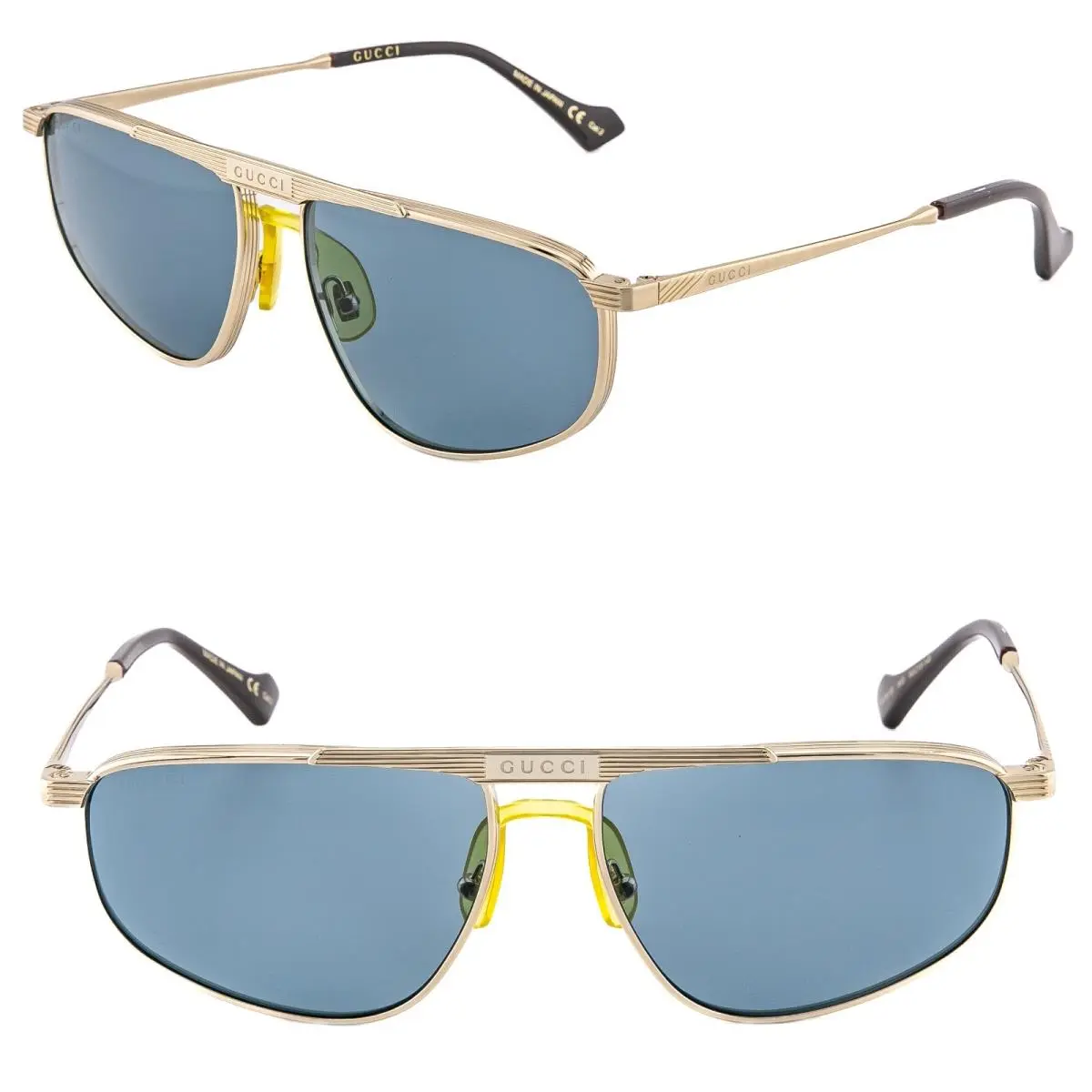Gucci 0841 Gold Blue Logo Narrow Pilot Metal GG0841S Unisex Sunglasses 003