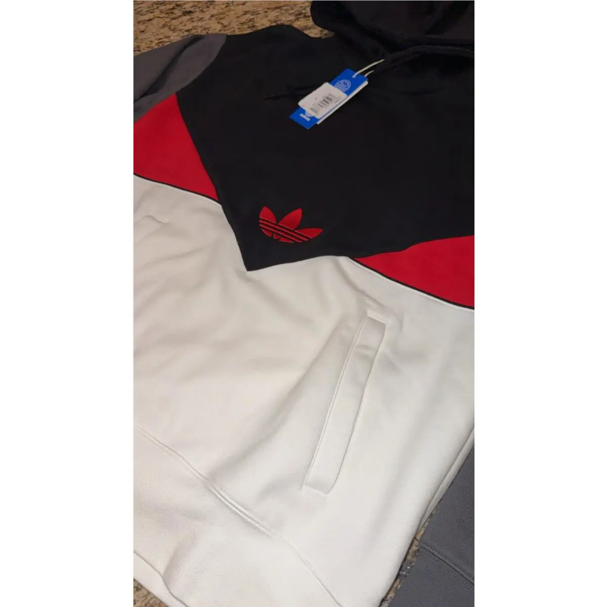 Adidas clothing - Adidas Originals Colorblock Trefoil Hoodie - BLACK / WHITE / GRAY / RED, Manufacturer: BLACK / WHITE / GRAY / RED 1