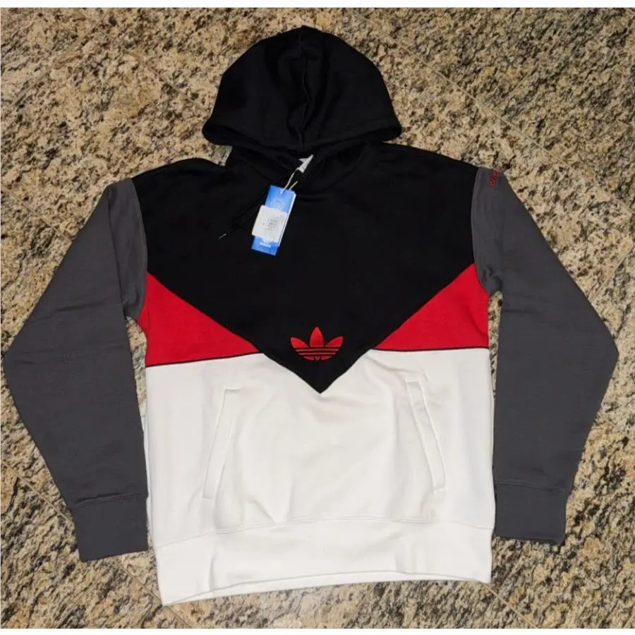Adidas clothing - Adidas Originals Colorblock Trefoil Hoodie - BLACK / WHITE / GRAY / RED, Manufacturer: BLACK / WHITE / GRAY / RED 3