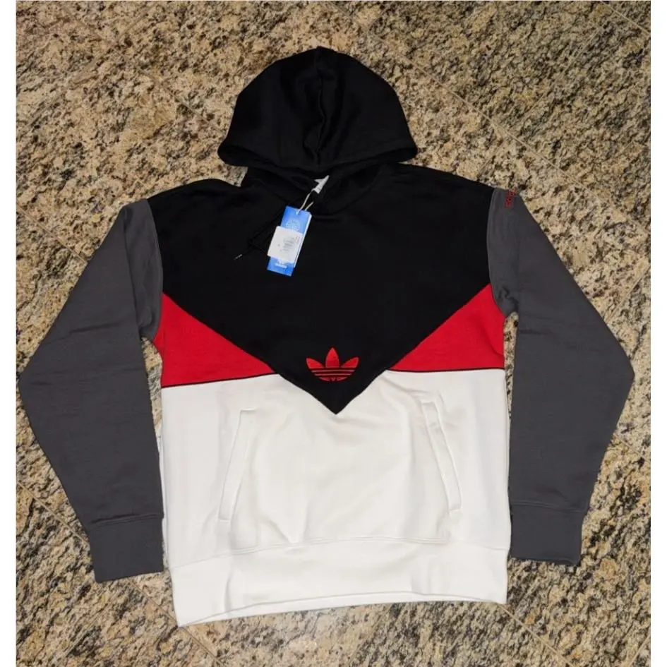 Adidas clothing - Adidas Originals Colorblock Trefoil Hoodie - BLACK / WHITE / GRAY / RED, Manufacturer: BLACK / WHITE / GRAY / RED 6