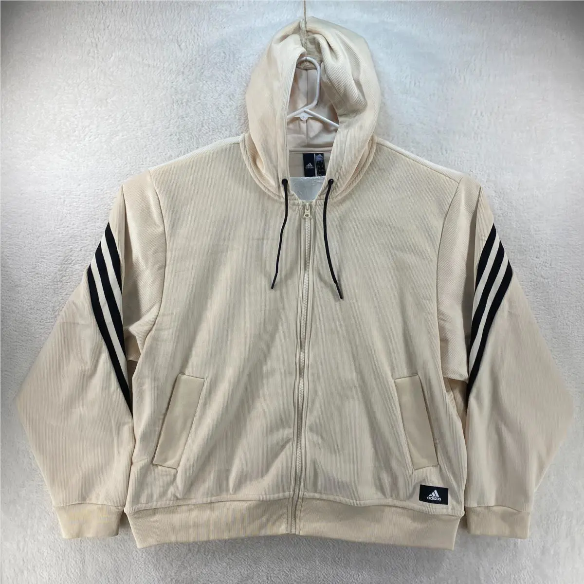 Adidas Men 2XL Sportswear Future Icons Full Zip Cream Hoodie Pockets