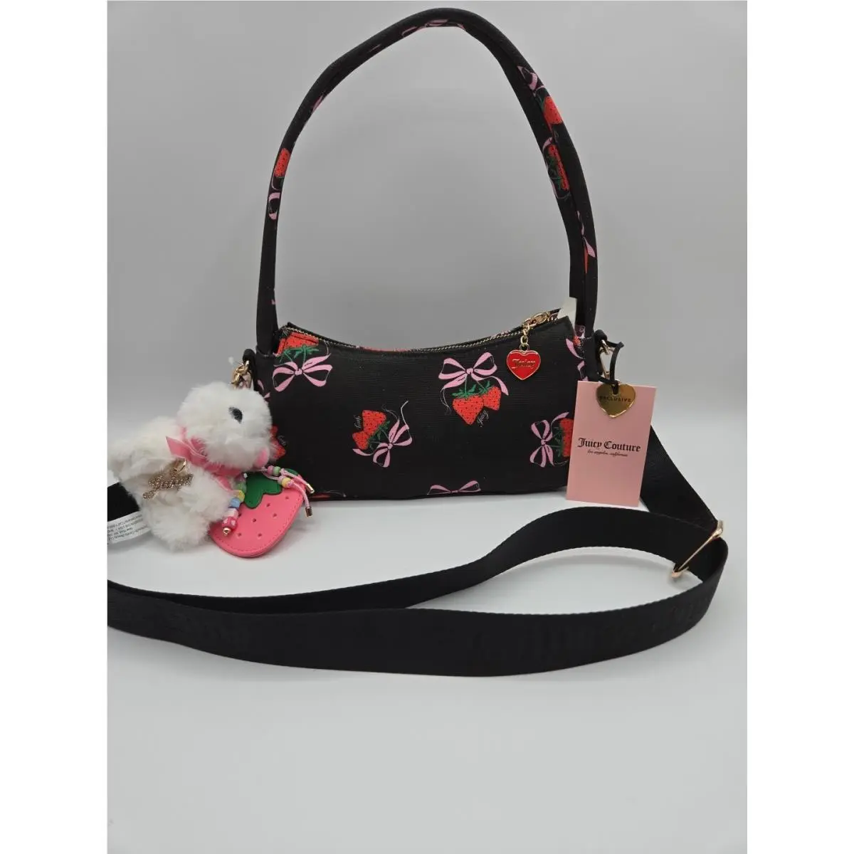 Juicy Couture Shoulder Bag Crossbody Straw Festival Scottie Charm Heart
