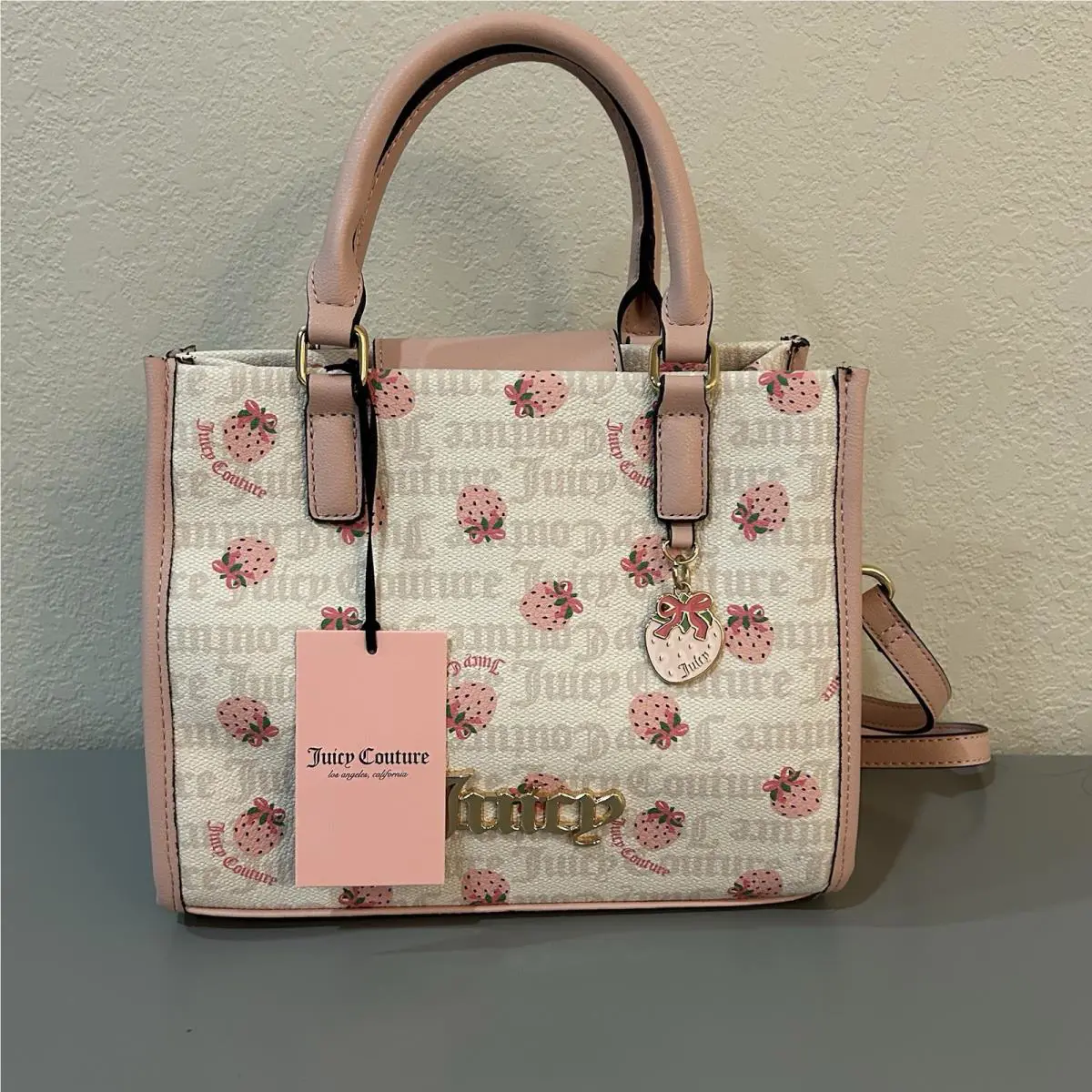 Juicy Couture Berry Sweet Mini Tote / Crossbody - White Crystal Pink