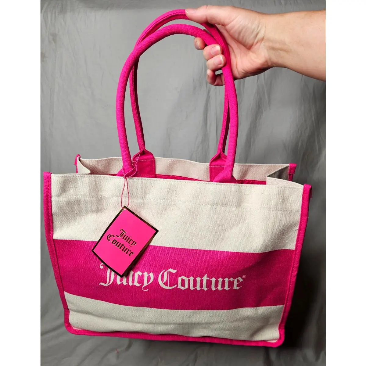 Juicy Couture Canvas Tote Shoulder Bag Pink Beach Overnight School Large