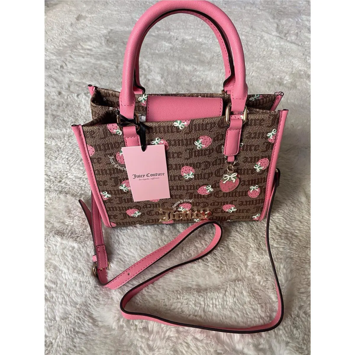 Juicy Couture Berry Sweet Mini Bag Crossbody Chestnut Chino Pink Strawberries