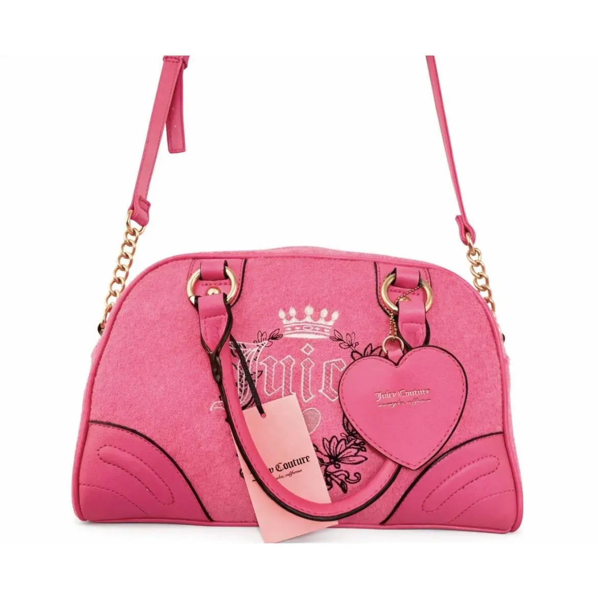 Juicy Couture Heritage Bowler Velour Bag Free Love Y2K Satchel Crossbody Pink