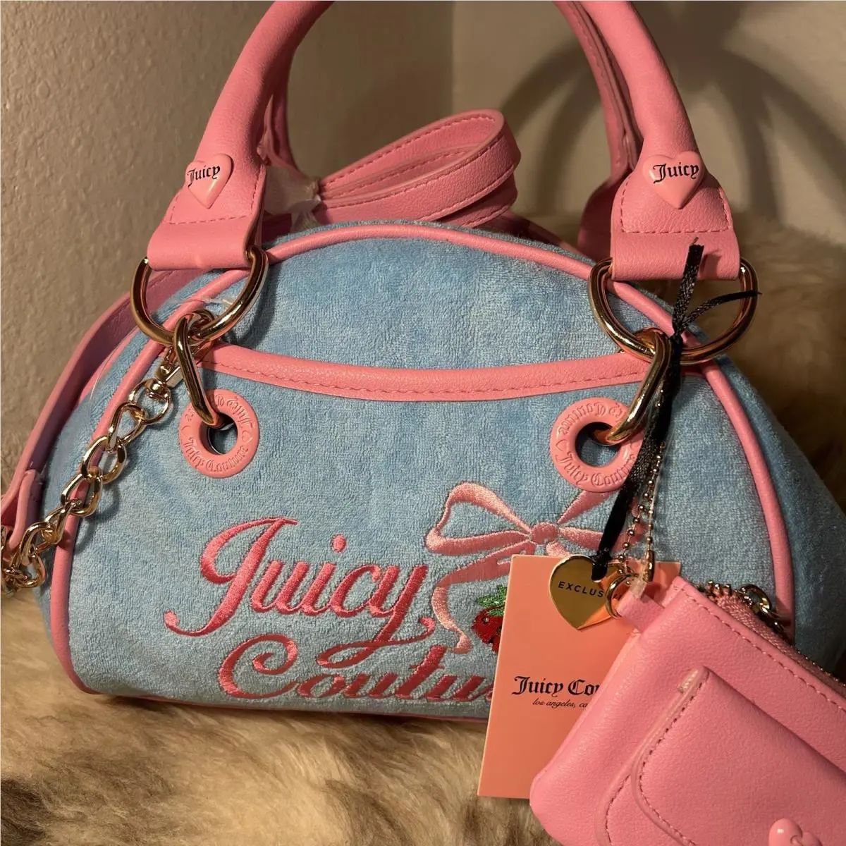 Juicy Couture Retro Strawberry Satchel Crossbody - Blue Gleam
