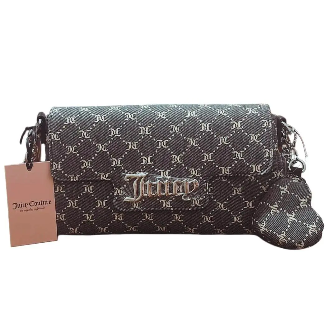 Juicy Couture Shes The Moment Flap Shoulder Bag - Handle/Strap: Silver, Hardware: Gold, Exterior: Liquirice/Pink