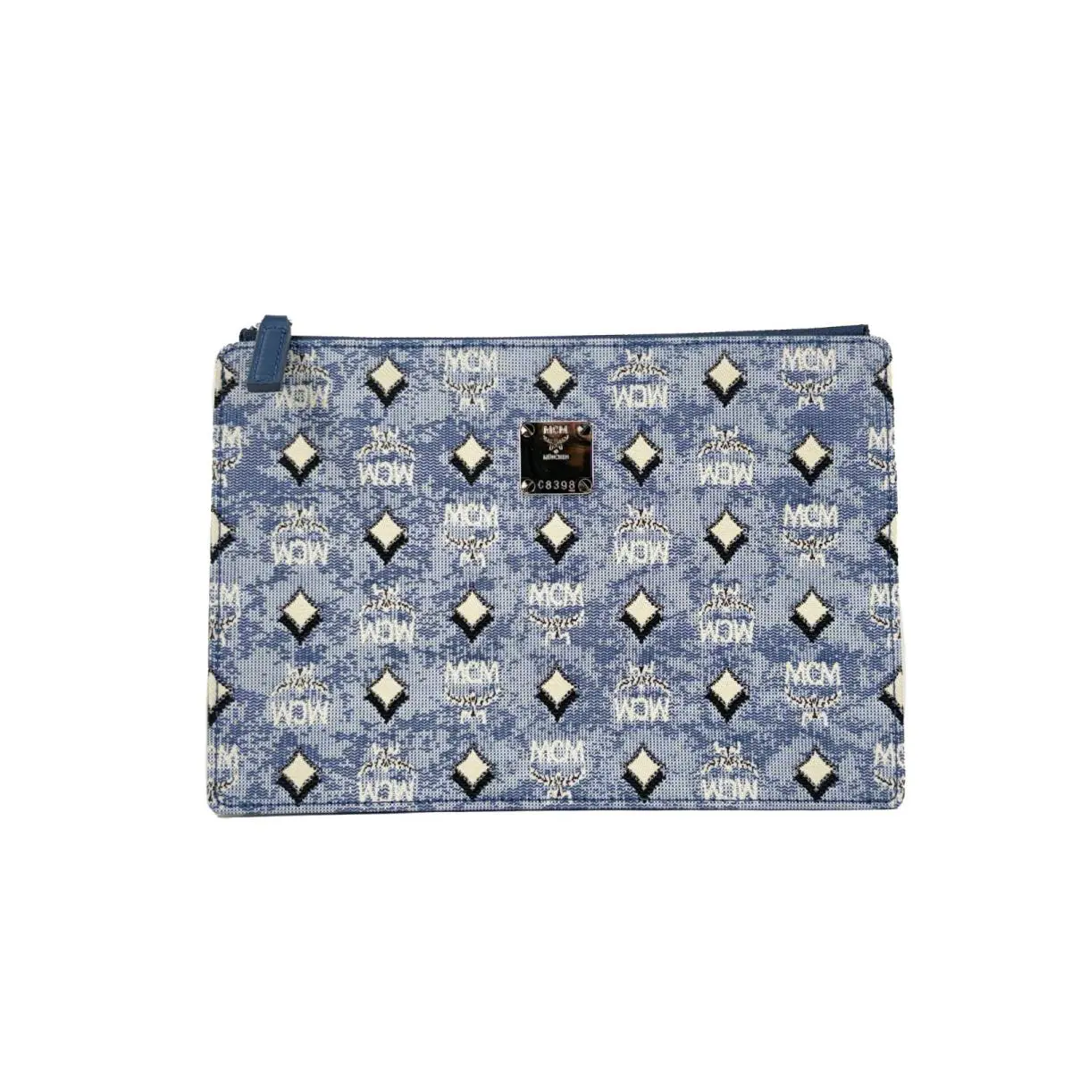Mcm Aren Flat Pouch Denim Crossbody Bag