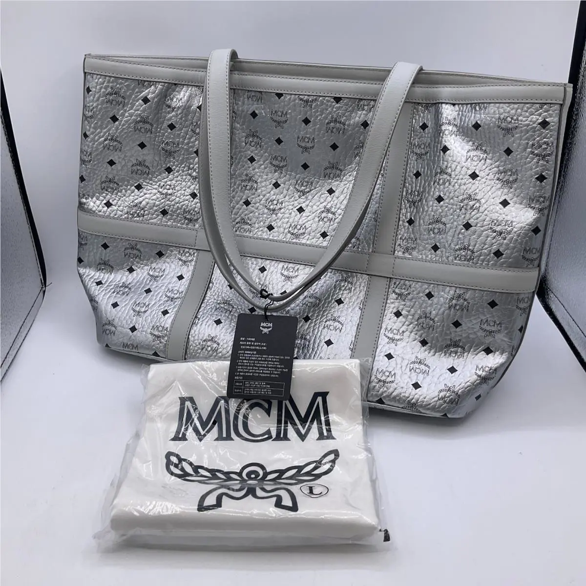 Mcm Delmy Shopper Tote Visetos Bag Metallic Gray Coated Canvas
