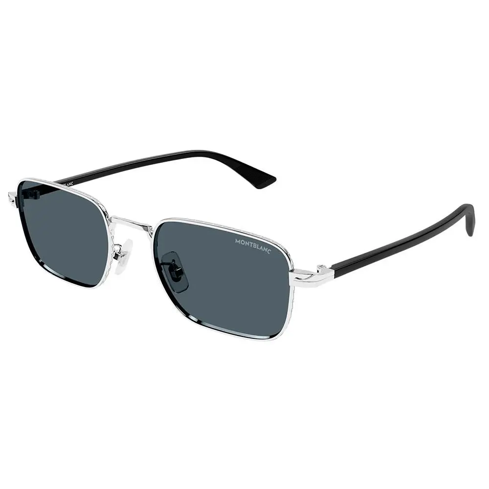 Montblanc MB 0339S 003 Silver Metal Rectangle Sunglasses Blue Lens