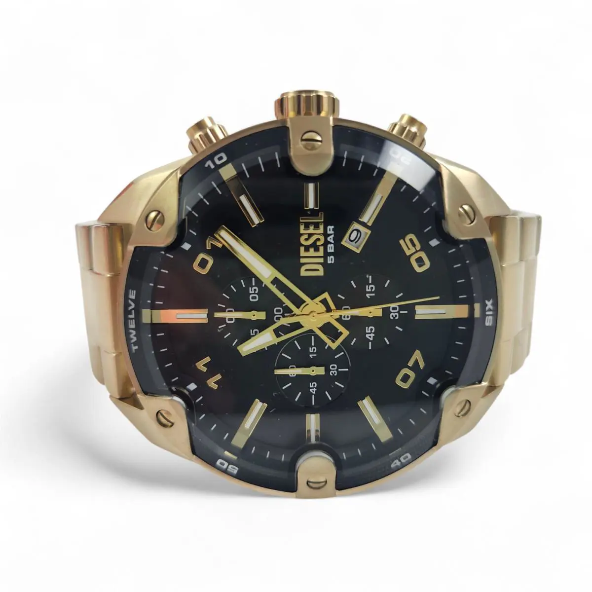 Diesel Men`s Spiked Quartz Chronograph Gold S/s Watch DZ4678