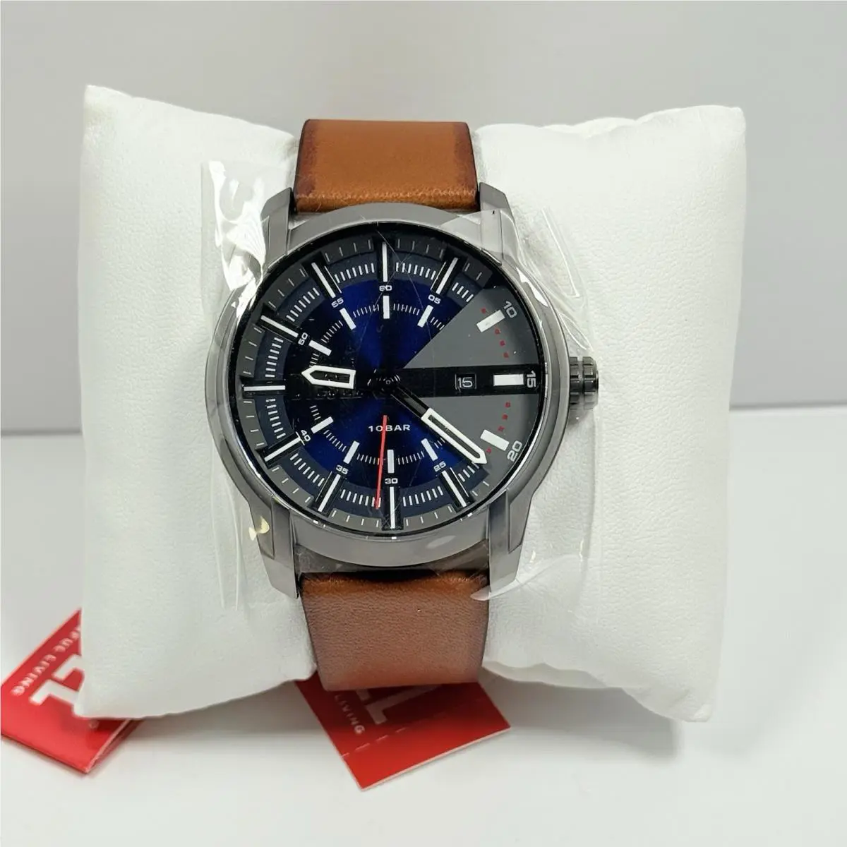 Diesel DZ1784 Armbar Blue Dial Three Hand Date Brown Leather Men’s Watch