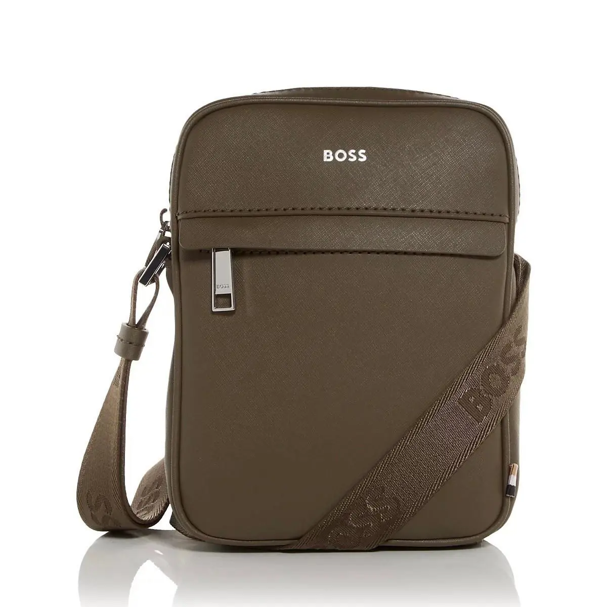 Hugo Boss Men`s Boss Zair Small Crossbody Bag Bonded Leather Zip Top Green